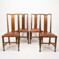 Morris & Co., Designed in the Offices of Richard Norman Shaw, Possibly by W. Lethaby. Four Arts and Crafts Oak Dining Chairs - Thumbnail 4