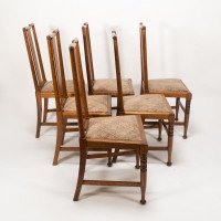 Morris & Co., Designed in the Offices of Richard Norman Shaw, Possibly by W. Lethaby. Six Arts & Crafts Oak Dining Chairs - Thumbnail 4
