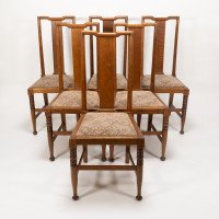 Morris & Co., Designed in the Offices of Richard Norman Shaw, Possibly by W. Lethaby. Six Arts & Crafts Oak Dining Chairs - Thumbnail 2