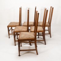 Morris & Co., Designed in the Offices of Richard Norman Shaw, Possibly by W. Lethaby. Six Arts & Crafts Oak Dining Chairs - Thumbnail 5