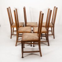 Morris & Co., Designed in the Offices of Richard Norman Shaw, Possibly by W. Lethaby. Six Arts & Crafts Oak Dining Chairs - Thumbnail 3