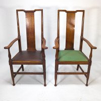 Morris & Co., Designed in the Offices of Richard Norman Shaw, Possibly by W. Lethaby. Pair of Arts and Crafts Oak Dining Armchairs - Thumbnail 3