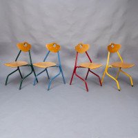 A Set of 35 Multi-coloured Stacking Tubular & Plywood Chairs Made by NF Mobilier of France - Thumbnail 20