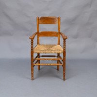 Frank Brangwyn Style, Arts & Crafts Bobbin Turned Cotswold Style Oak Armchair - Thumbnail 2