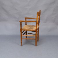 Frank Brangwyn Style, Arts & Crafts Bobbin Turned Cotswold Style Oak Armchair - Thumbnail 4