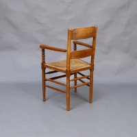 Frank Brangwyn Style, Arts & Crafts Bobbin Turned Cotswold Style Oak Armchair - Thumbnail 5