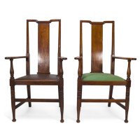 Morris & Co., Designed in the Offices of Richard Norman Shaw, Possibly by W. Lethaby. Pair of Arts & Crafts Oak Dining Armchairs - Thumbnail 1