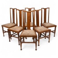 Morris & Co., Designed in the Offices of Richard Norman Shaw, Possibly by W. Lethaby. Six Arts & Crafts Oak Dining Chairs - Thumbnail 1