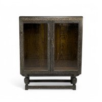 An Art Deco Dark & Limed Oak Glazed Bookcase with Carved Floral Decoration
