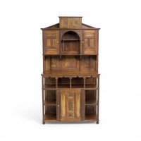 Aesthetic Movement Walnut Cabinet of Architectural Form with Carved Decoration