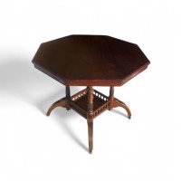 Aesthetic Movement Walnut Octagonal Centre Table with Turned & Fluted Legs - Thumbnail 1