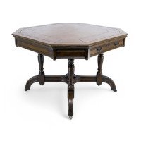 Maple & Co., Gothic Revival Oak Leather Top Writing Table on Decorative Castors - Thumbnail 2
