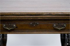 Maple & Co., Gothic Revival Oak Leather Top Writing Table on Decorative Castors - Thumbnail 11