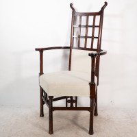 Liberty & Co., Style of. Probably Made by William Birch. An Arts & Crafts Mahogany Armchair - Thumbnail 3