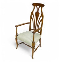 Liberty & Co., Arts & Crafts Mahogany Armchair with Art Nouveau Back