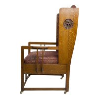 G. M. Ellwood, attributed. Arts & Crafts Armchair with Morris & Co., Bird Fabric - Thumbnail 2