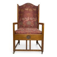 G. M. Ellwood Attributed, Arts & Crafts Armchair with Morris & Co., bird Fabric