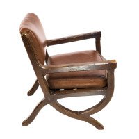 E. W. Pugin, Style of. Arts & Crafts Oak & Leather Armchair with Organic Styling - Thumbnail 4