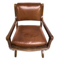 E. W. Pugin, Style of. Arts & Crafts Oak & Leather Armchair with Organic Styling - Thumbnail 13