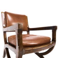 E. W. Pugin, Style of. An Arts & Crafts Oak & Leather Armchair with Organic Styling - Thumbnail 14