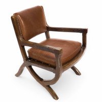 E. W. Pugin, Style of. An Arts & Crafts Oak & Leather Armchair with Organic Styling