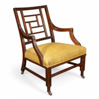 E. W. Godwin Attributed, Anglo-Japanese Aesthetic Movement Ebonised Armchair with a Lattice Style Back