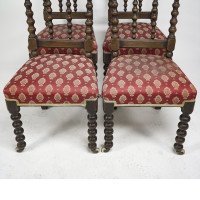 A Set of Four Gothic Revival Bobbin Turned Oak Dining Chairs - Thumbnail 4