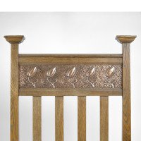 An Arts & Crafts Ash Wood Armchair with Square Caps & an Embossed Copper Panel - Thumbnail 3