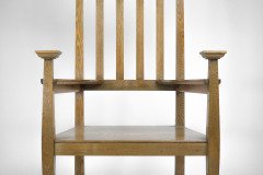 An Arts & Crafts Ash Wood Armchair with Square Caps & an Embossed Copper Panel - Thumbnail 4