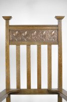 An Arts & Crafts Ash Wood Armchair with Square Caps & an Embossed Copper Panel - Thumbnail 5
