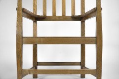 An Arts & Crafts Ash Wood Armchair with Square Caps & an Embossed Copper Panel - Thumbnail 9