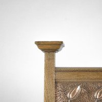 An Arts & Crafts Ash Wood Armchair with Square Caps & an Embossed Copper Panel - Thumbnail 10