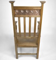 An Arts & Crafts Ash Wood Armchair with Square Caps & an Embossed Copper Panel - Thumbnail 24