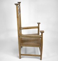An Arts & Crafts Ash Wood Armchair with Square Caps & an Embossed Copper Panel - Thumbnail 26