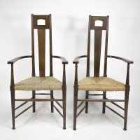 E. G. Punnett Attributed, for William Birch Set of Four Glasgow School Oak & Rush Chairs - Thumbnail 2