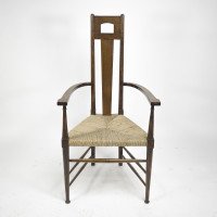 E. G. Punnett Attributed, for William Birch Set of Four Glasgow School Oak & Rush Chairs - Thumbnail 3