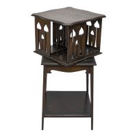 Liberty & Co., Arts & Crafts Oak Revolving Bookcase with Stylised Floral Cut-out Decoration - Thumbnail 3