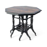 Lambs of Manchester. A Good Aesthetic Movement Ebonised Walnut Octagonal Eight-leg Centre Table