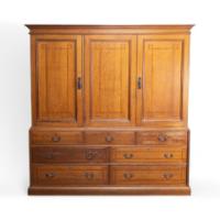 Morris & Co. Attributed, an Arts & Crafts Oak Treble Linen Press, Metalwork by Rathbone