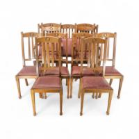 Shapland & Petter, Set of 10 Arts & Crafts Oak Dining Chairs and Matching Settee - Thumbnail 2