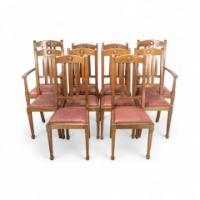 Shapland & Petter, Set of 10 Arts & Crafts Oak Dining Chairs and Matching Settee - Thumbnail 4