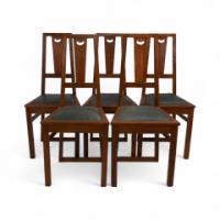 E. A. Taylor. A Set of Five Arts & Crafts Oak Side Chairs with Heart Cut-outs