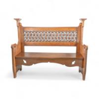 Liberty & Co., Arts & Crafts Oak Settle with Mashrabiya Turnings to the Back - Thumbnail 2