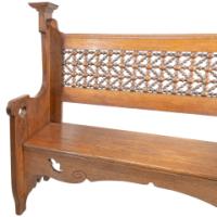 Liberty & Co., Arts & Crafts Oak Settle with Mashrabiya Turnings to the Back - Thumbnail 13