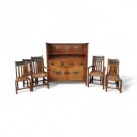 George Montague Ellwood Arts & Crafts Oak Sideboard & 8 Matching Dining Chairs - Thumbnail 2