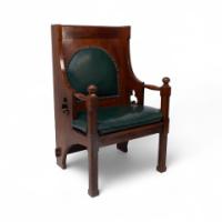 Liberty & Co., Arts & Crafts Oak Armchair with Leather Cushion