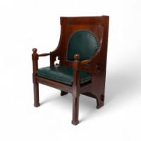Liberty & Co., Arts & Crafts Oak Armchair with Leather Cushion - Thumbnail 4