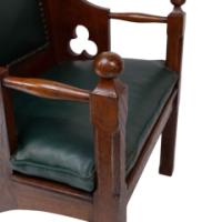 Liberty & Co., Arts & Crafts Oak Armchair with Leather Cushion - Thumbnail 11