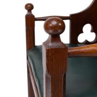 Liberty & Co., Arts & Crafts Oak Armchair with Leather Cushion - Thumbnail 12