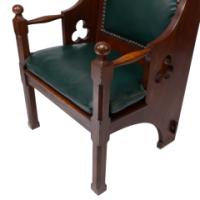 Liberty & Co., Arts & Crafts Oak Armchair with Leather Cushion - Thumbnail 13